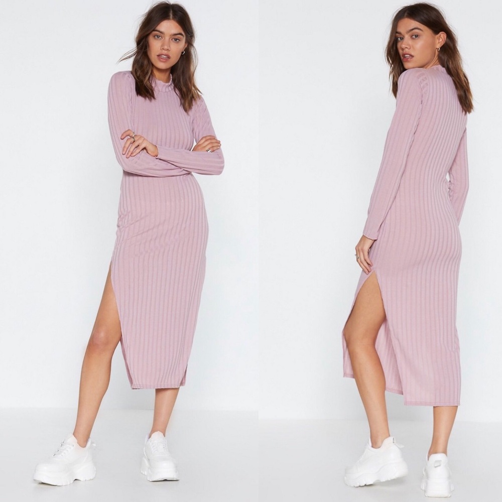 🥳3/$30🌸 Nasty Gal ribbed high neck midi dress